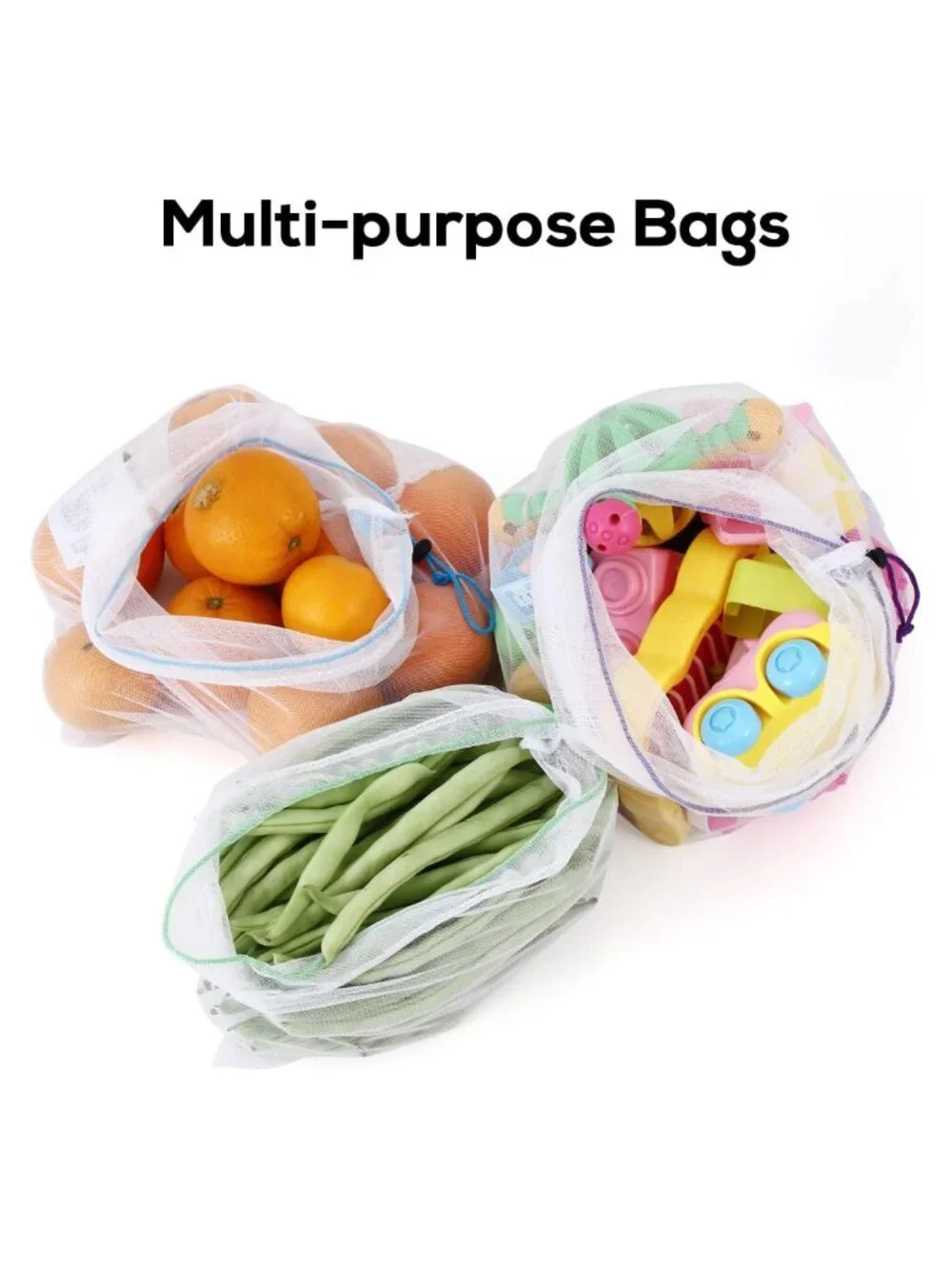 12pc Reusable Mesh Produce Bags Drawstring Polyester Food Storage